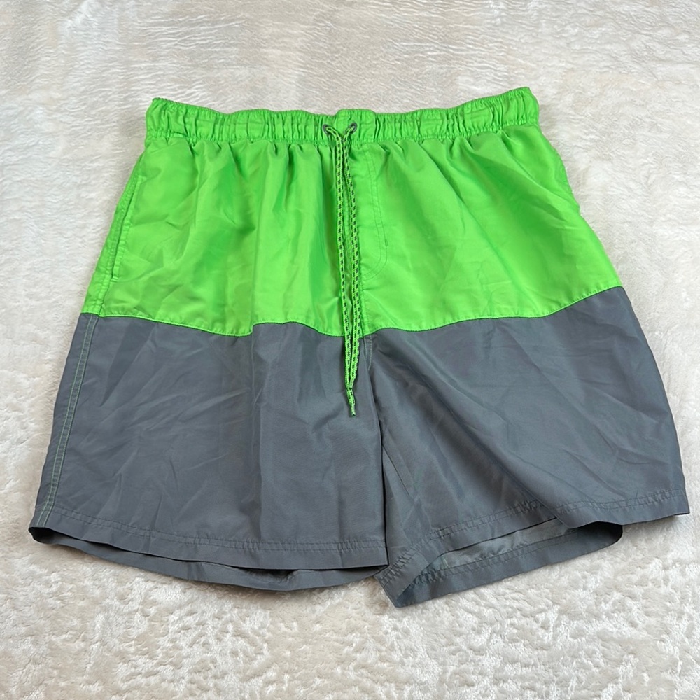 Faded Glory Neon Green and Gray Swim Trunks